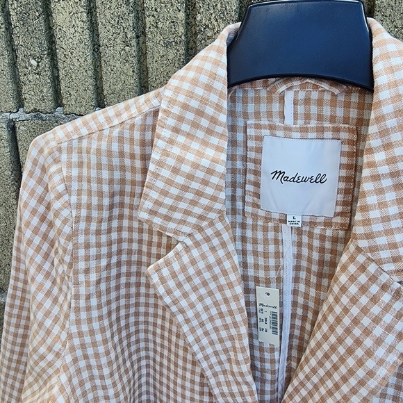 Madewell Linen Dorset Blazer in Gingham Check Womens Size L NWT - Picture 4 of 10